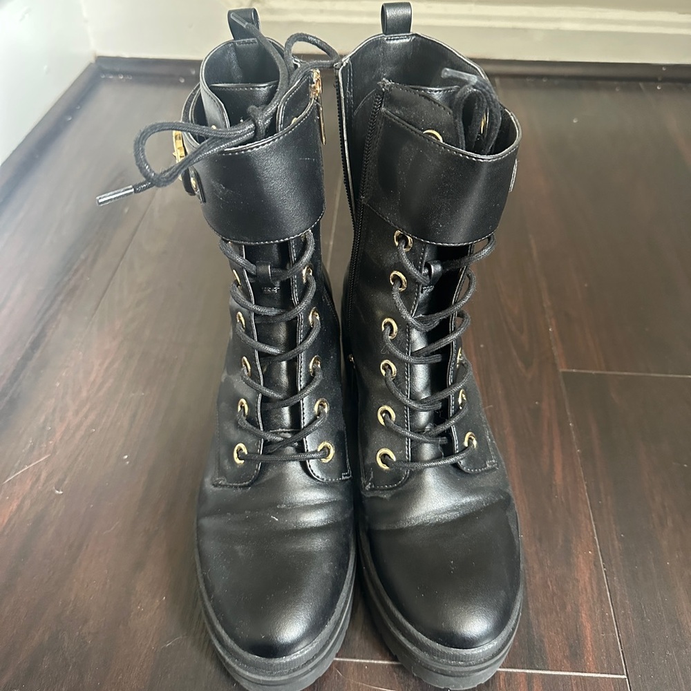 Michael Kors Black Combat Boots with Gold Accents - Picture 2 of 4